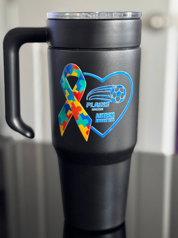 PLAINS SOCCER AUTISM -30oz Powder Coated Tumbler