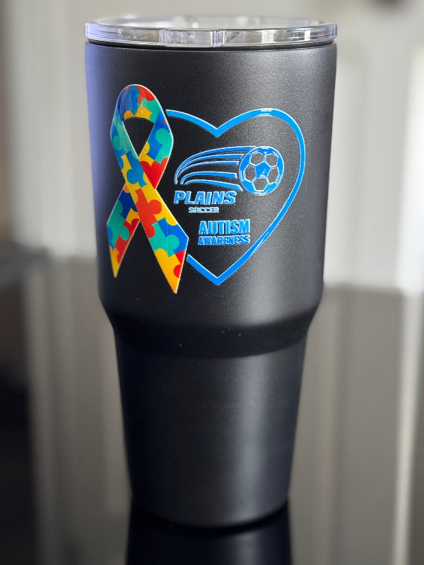 PLAINS SOCCER AUTISM -30oz Powder Coated Tumbler
